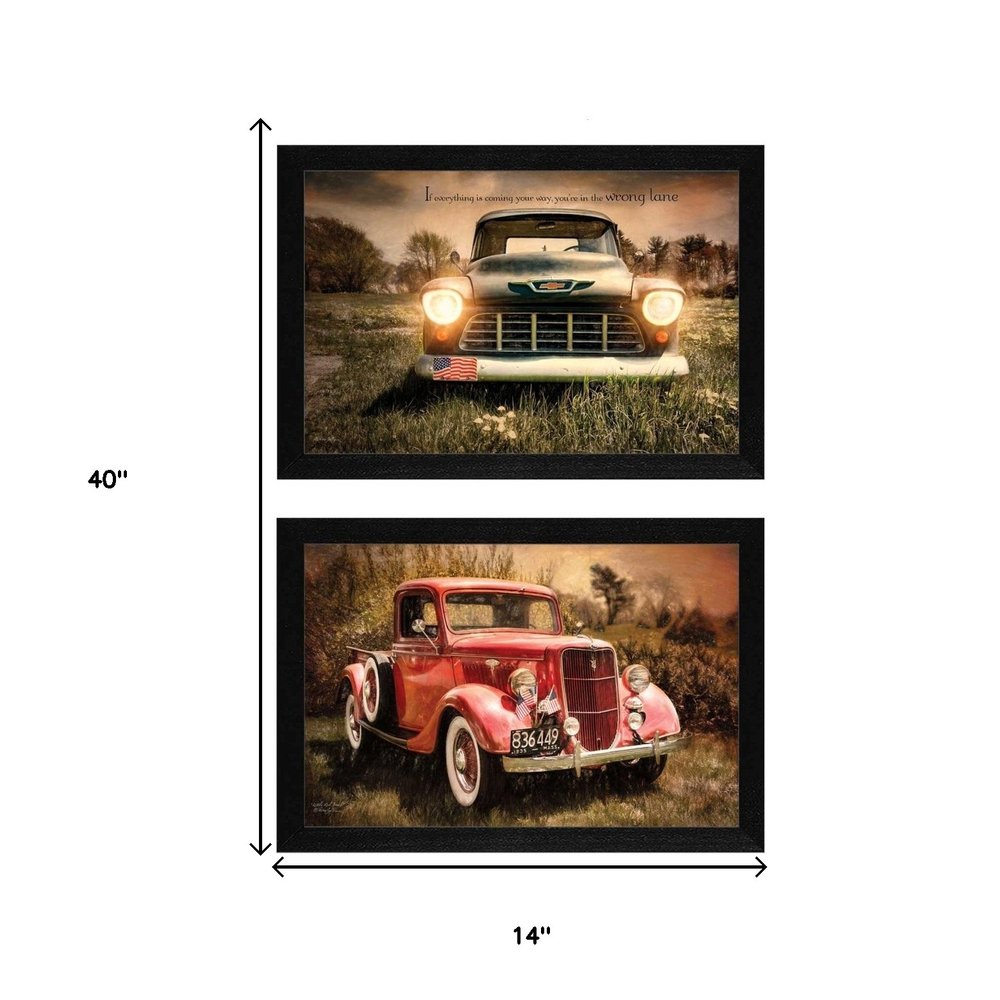 Set Of Two Vintage Trucks Black Framed Print Wall Art HomeRoots