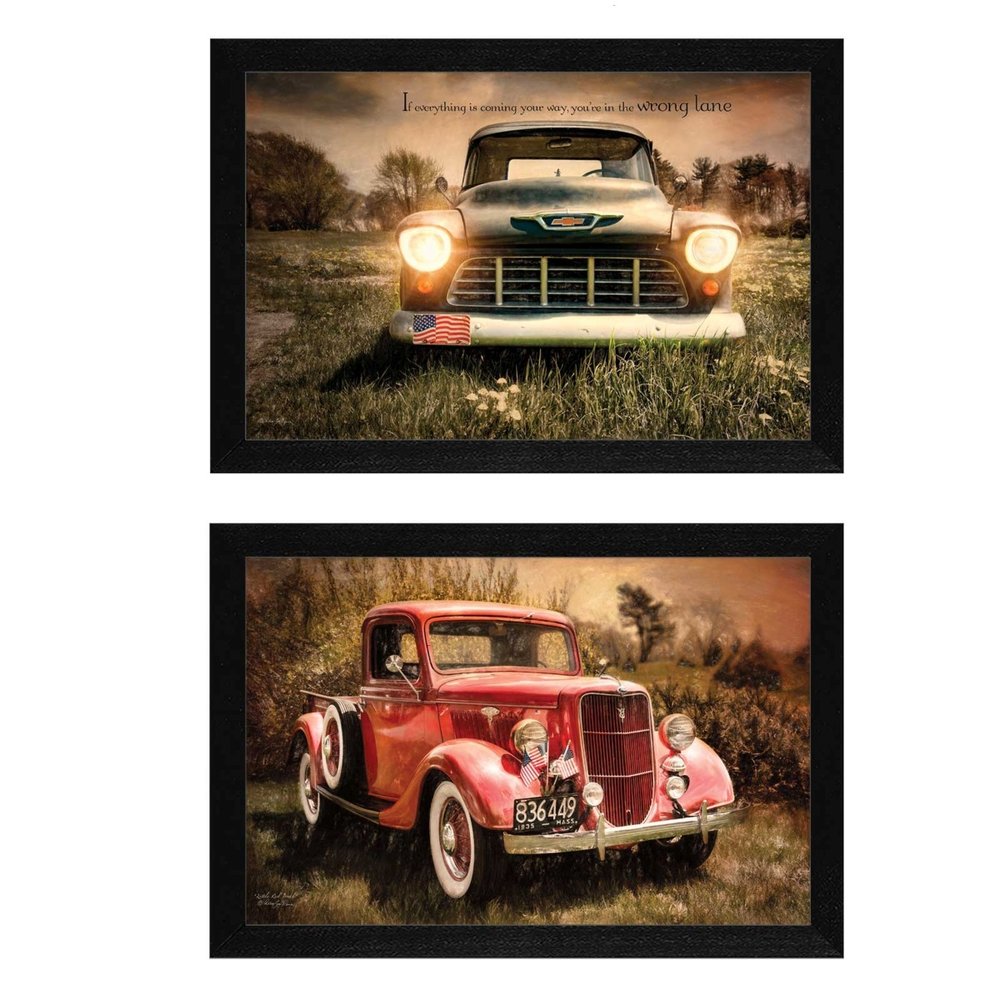 Set Of Two Vintage Trucks Black Framed Print Wall Art HomeRoots