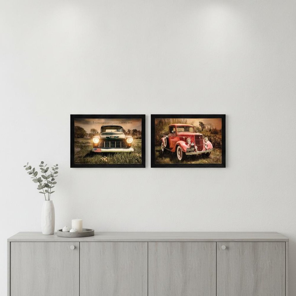 Set Of Two Vintage Trucks Black Framed Print Wall Art HomeRoots