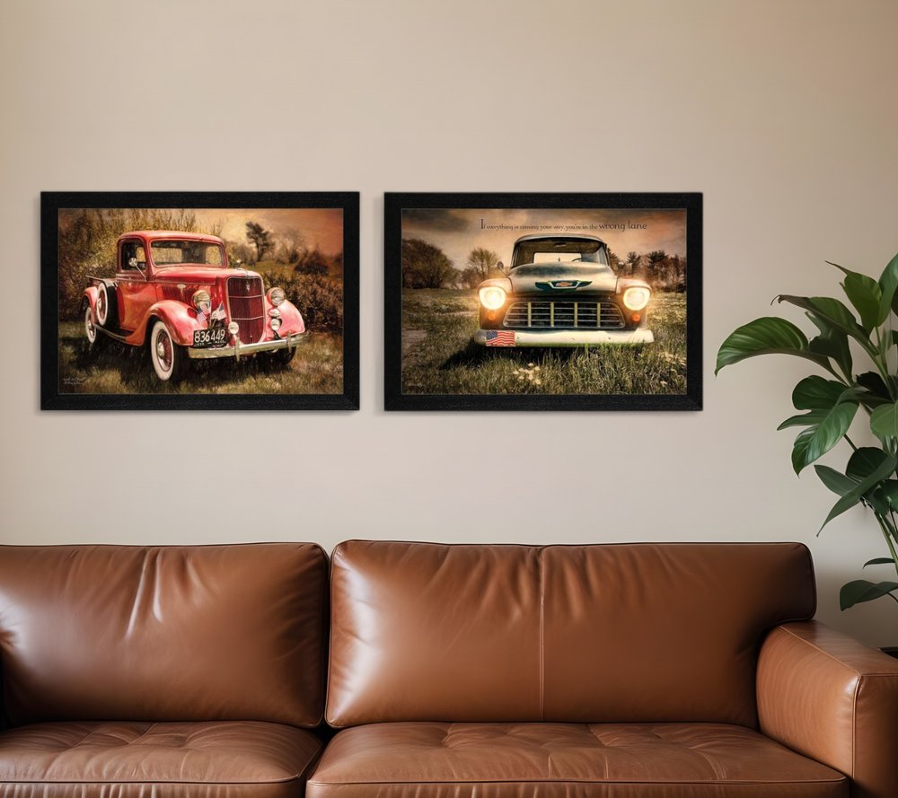 Set Of Two Vintage Trucks Black Framed Print Wall Art HomeRoots