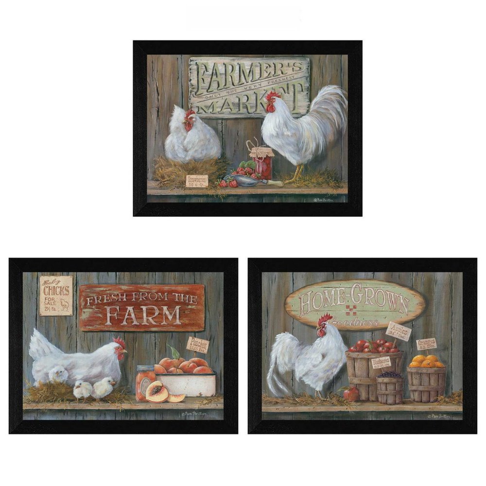 Set Of Three Farmers Market Black Framed Print Wall Art HomeRoots
