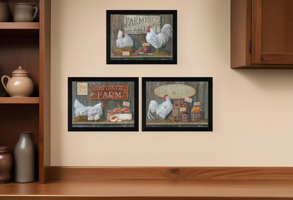 Set Of Three Farmers Market Black Framed Print Wall Art HomeRoots
