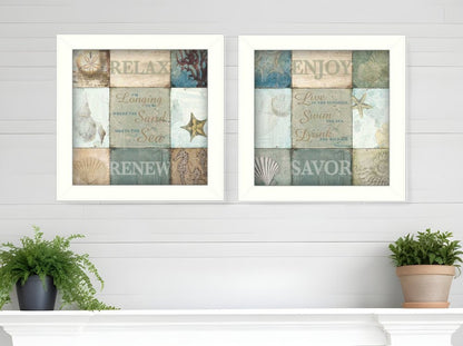 Set Of Two Sunshine Sand and Sea White Framed Print Wall Art HomeRoots