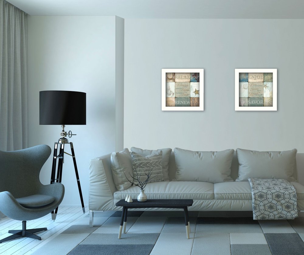 Set Of Two Sunshine Sand and Sea White Framed Print Wall Art HomeRoots