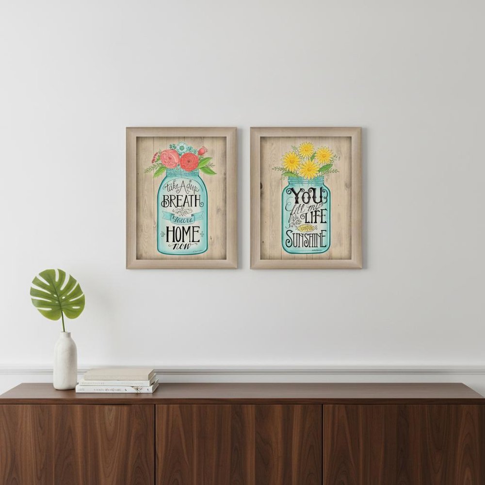 Set Of Two Mason Jars Floral Brown Framed Print Wall Art HomeRoots