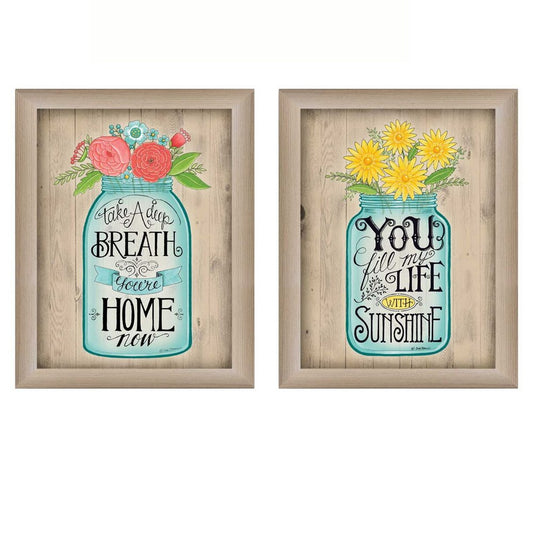 Set Of Two Mason Jars Floral Brown Framed Print Wall Art HomeRoots