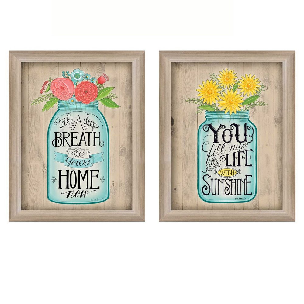 Set Of Two Mason Jars Floral Brown Framed Print Wall Art HomeRoots
