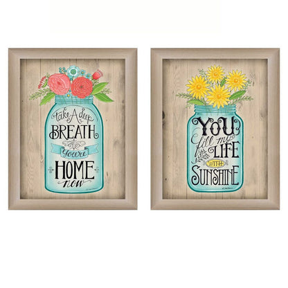 Set Of Two Mason Jars Floral Brown Framed Print Wall Art HomeRoots