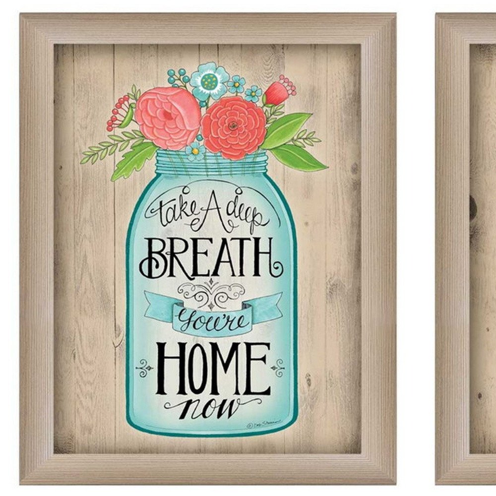 Set Of Two Mason Jars Floral Brown Framed Print Wall Art HomeRoots