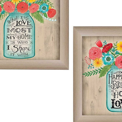 Set Of Two Mason Jar Floral Happiness at Home Brown Framed Print Wall Art HomeRoots