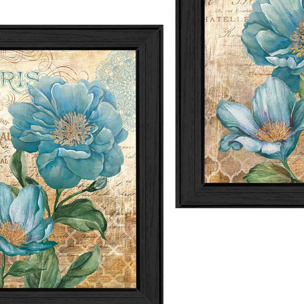 Set Of Two Paris Floral Postcard Black Framed Print Wall Art HomeRoots