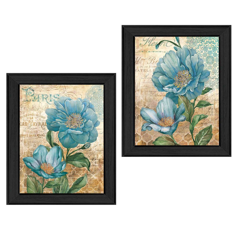 Set Of Two Paris Floral Postcard Black Framed Print Wall Art HomeRoots
