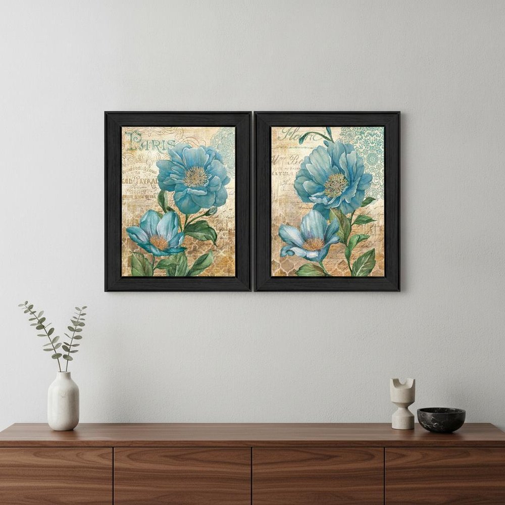 Set Of Two Paris Floral Postcard Black Framed Print Wall Art HomeRoots