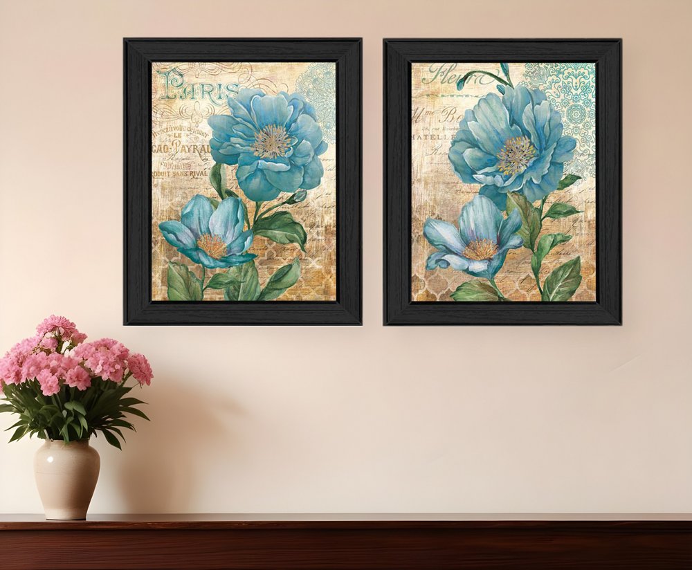 Set Of Two Paris Floral Postcard Black Framed Print Wall Art HomeRoots