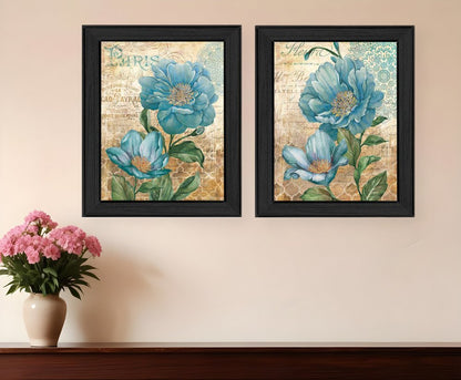 Set Of Two Paris Floral Postcard Black Framed Print Wall Art HomeRoots