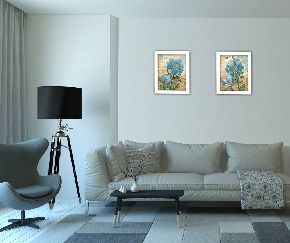 Set Of Two Paris Floral Postcard White Framed Print Wall Art HomeRoots