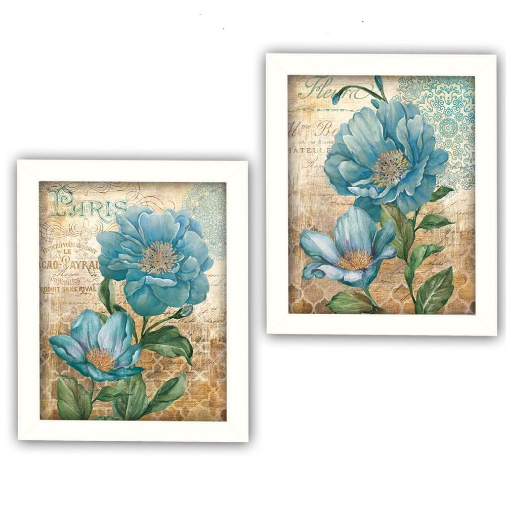 Set Of Two Paris Floral Postcard White Framed Print Wall Art HomeRoots