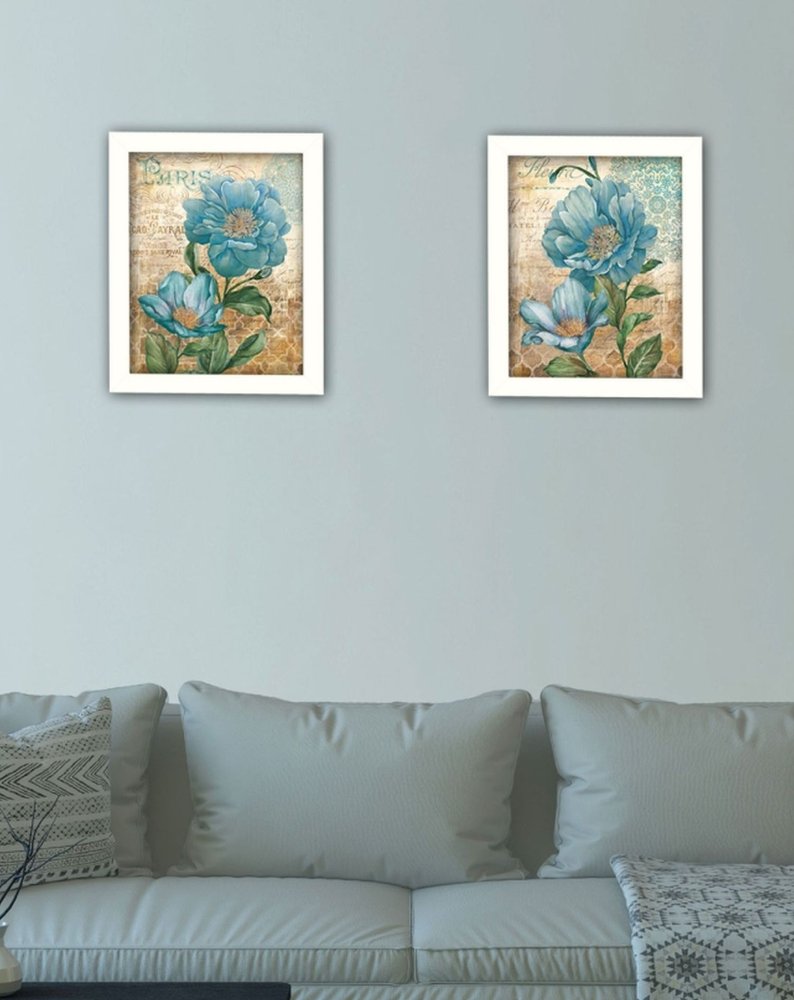 Set Of Two Paris Floral Postcard White Framed Print Wall Art HomeRoots