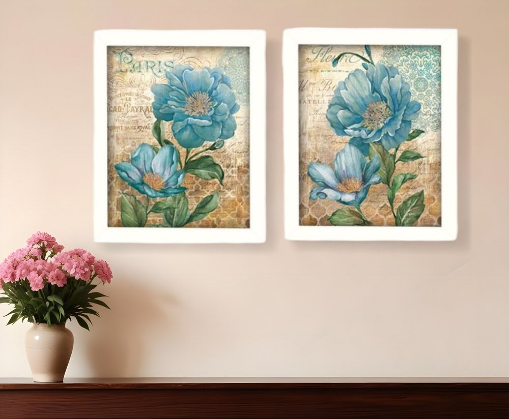 Set Of Two Paris Floral Postcard White Framed Print Wall Art HomeRoots
