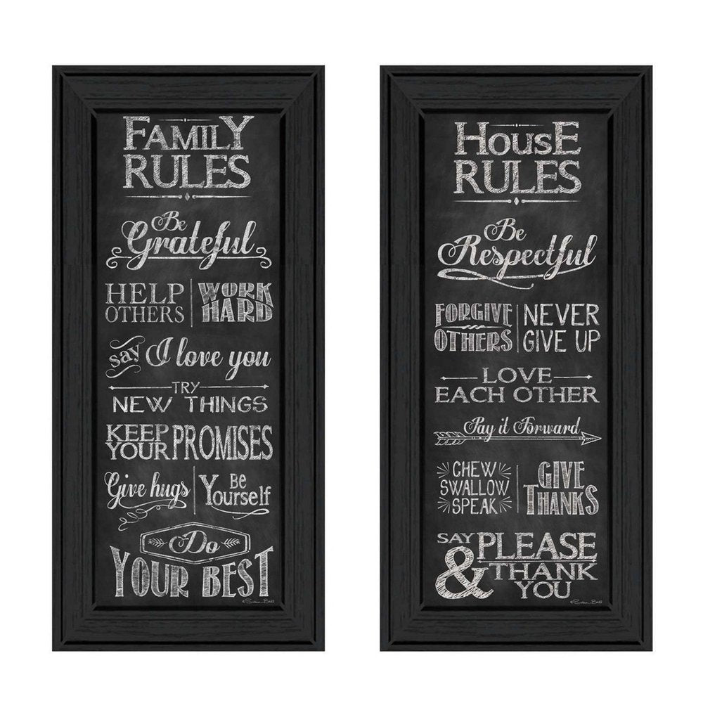 Set Of Two Family and House Rules Black Framed Print Wall Art HomeRoots