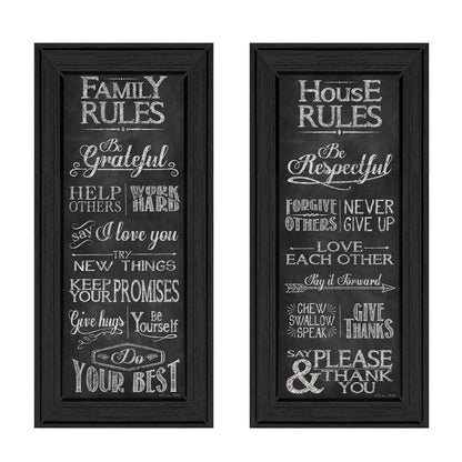 Set Of Two Family and House Rules Black Framed Print Wall Art HomeRoots