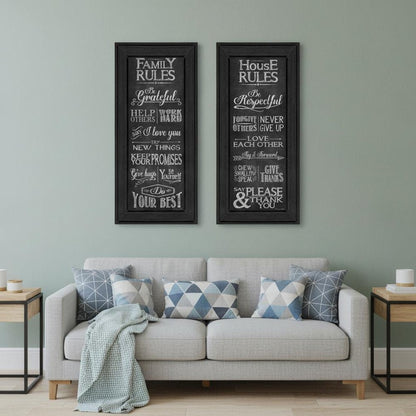 Set Of Two Family and House Rules Black Framed Print Wall Art HomeRoots