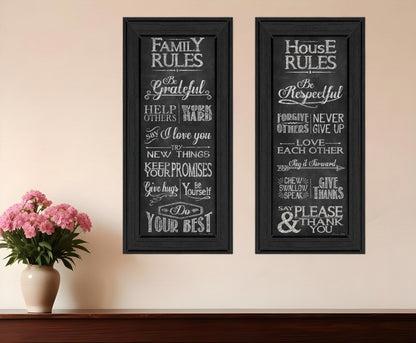 Set Of Two Family and House Rules Black Framed Print Wall Art HomeRoots
