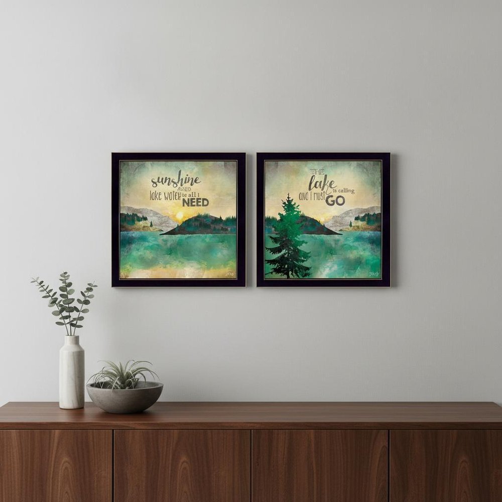 Set Of Two The Lake is Calling Black Framed Print Wall Art HomeRoots
