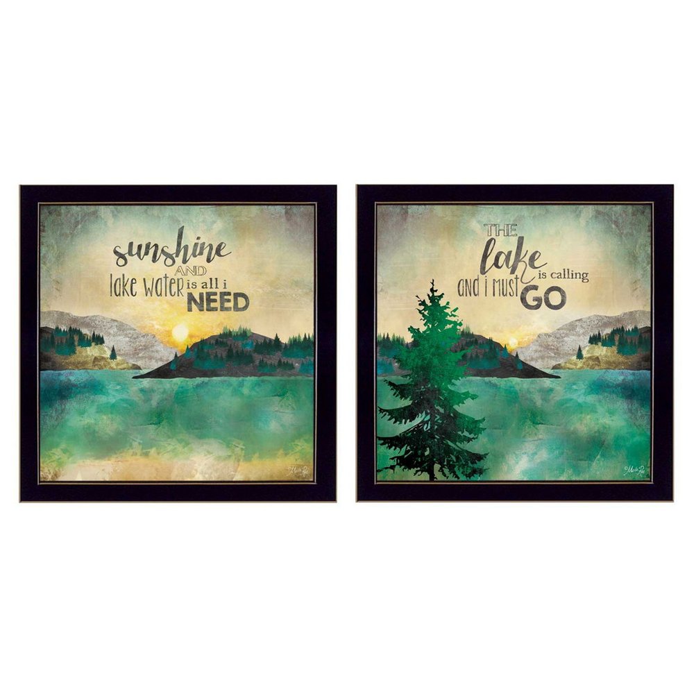 Set Of Two The Lake is Calling Black Framed Print Wall Art HomeRoots