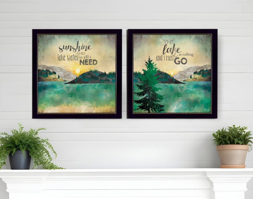Set Of Two The Lake is Calling Black Framed Print Wall Art HomeRoots