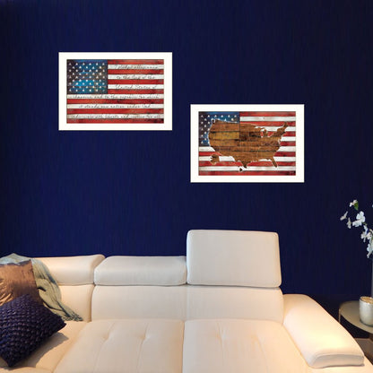 Set Of Two American Flags White Framed Print Wall Art HomeRoots