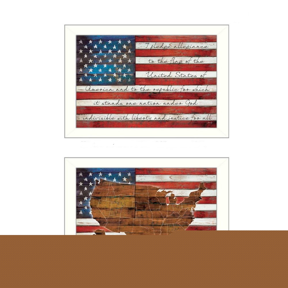 Set Of Two American Flags White Framed Print Wall Art HomeRoots