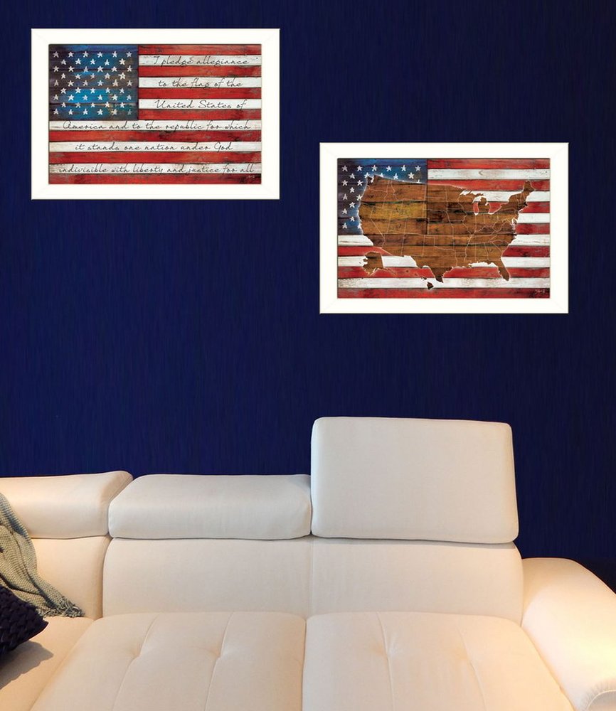 Set Of Two American Flags White Framed Print Wall Art HomeRoots