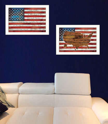 Set Of Two American Flags White Framed Print Wall Art HomeRoots