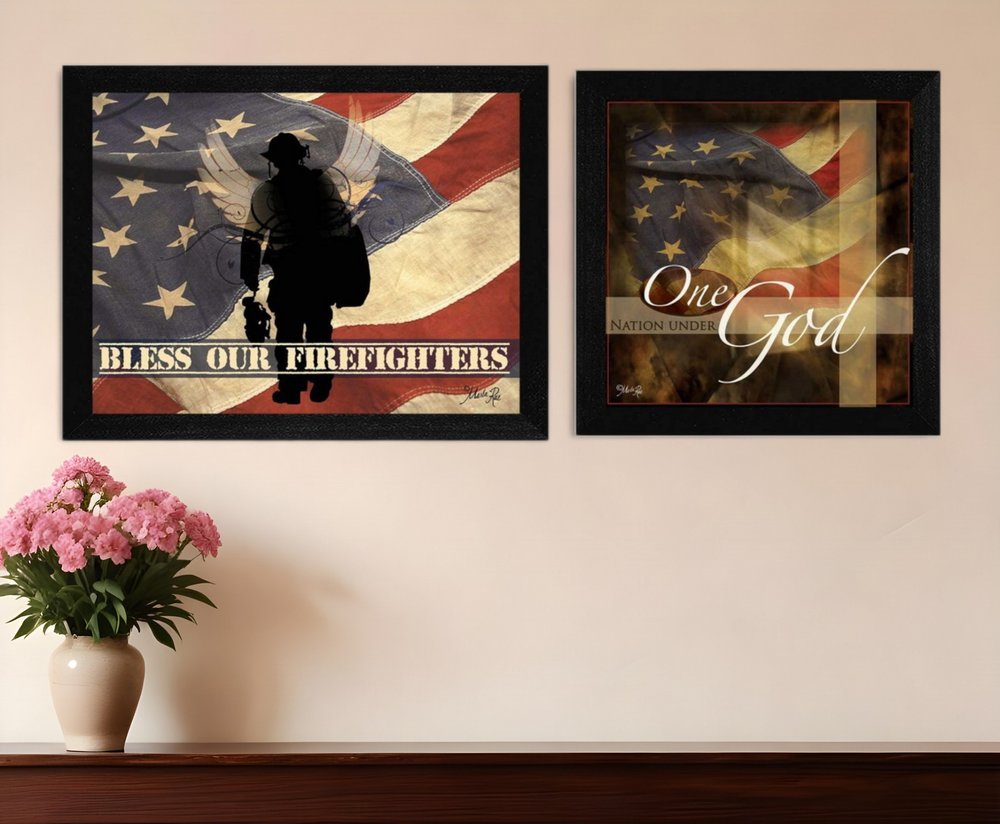 Set Of Two Firefighters One Nation Black Framed Print Wall Art HomeRoots