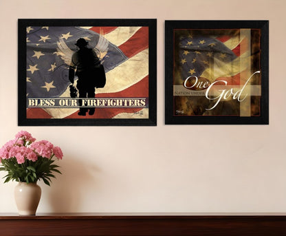 Set Of Two Firefighters One Nation Black Framed Print Wall Art HomeRoots