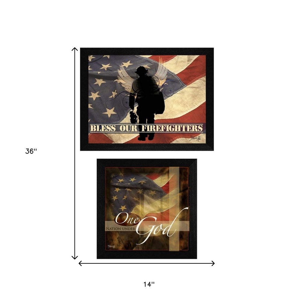 Set Of Two Firefighters One Nation Black Framed Print Wall Art HomeRoots