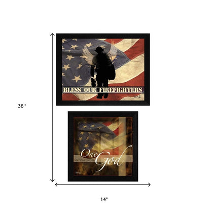 Set Of Two Firefighters One Nation Black Framed Print Wall Art HomeRoots