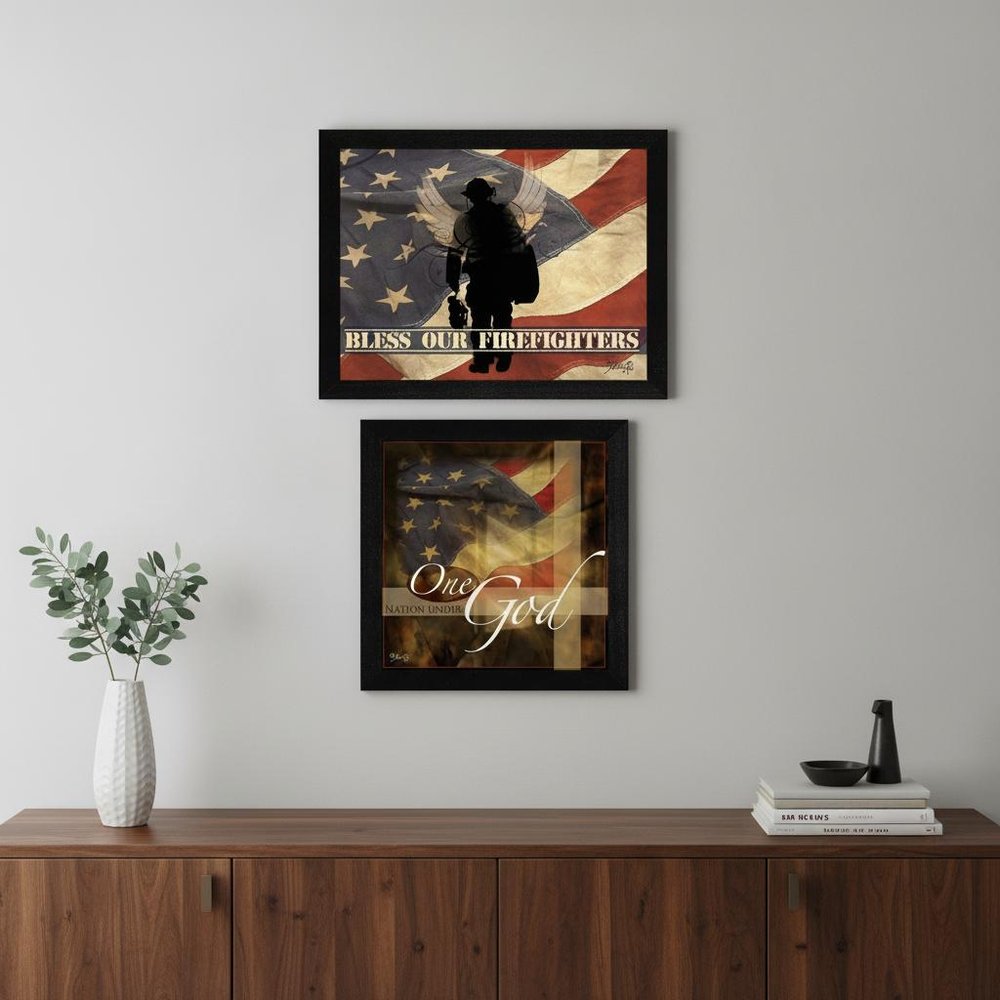 Set Of Two Firefighters One Nation Black Framed Print Wall Art HomeRoots