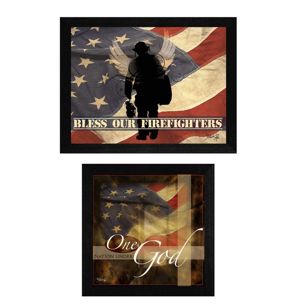 Set Of Two Firefighters One Nation Black Framed Print Wall Art HomeRoots