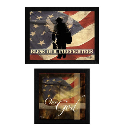 Set Of Two Firefighters One Nation Black Framed Print Wall Art HomeRoots