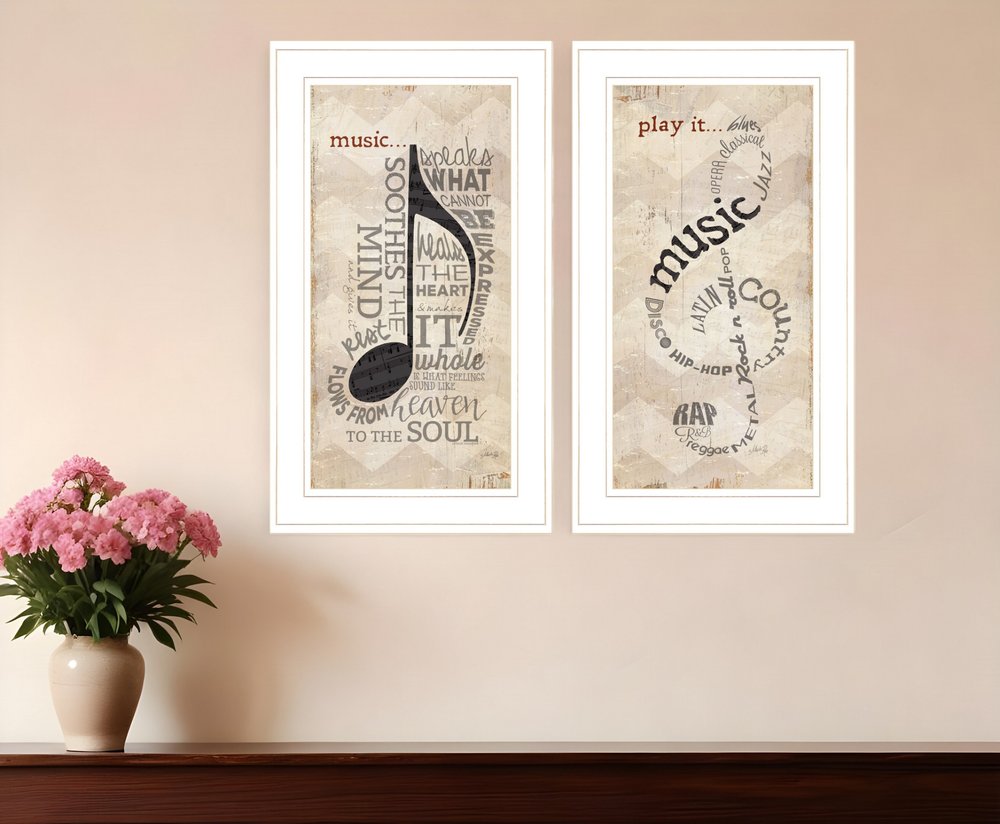 Set Of Two Musical Notes White Framed Print Wall Art HomeRoots