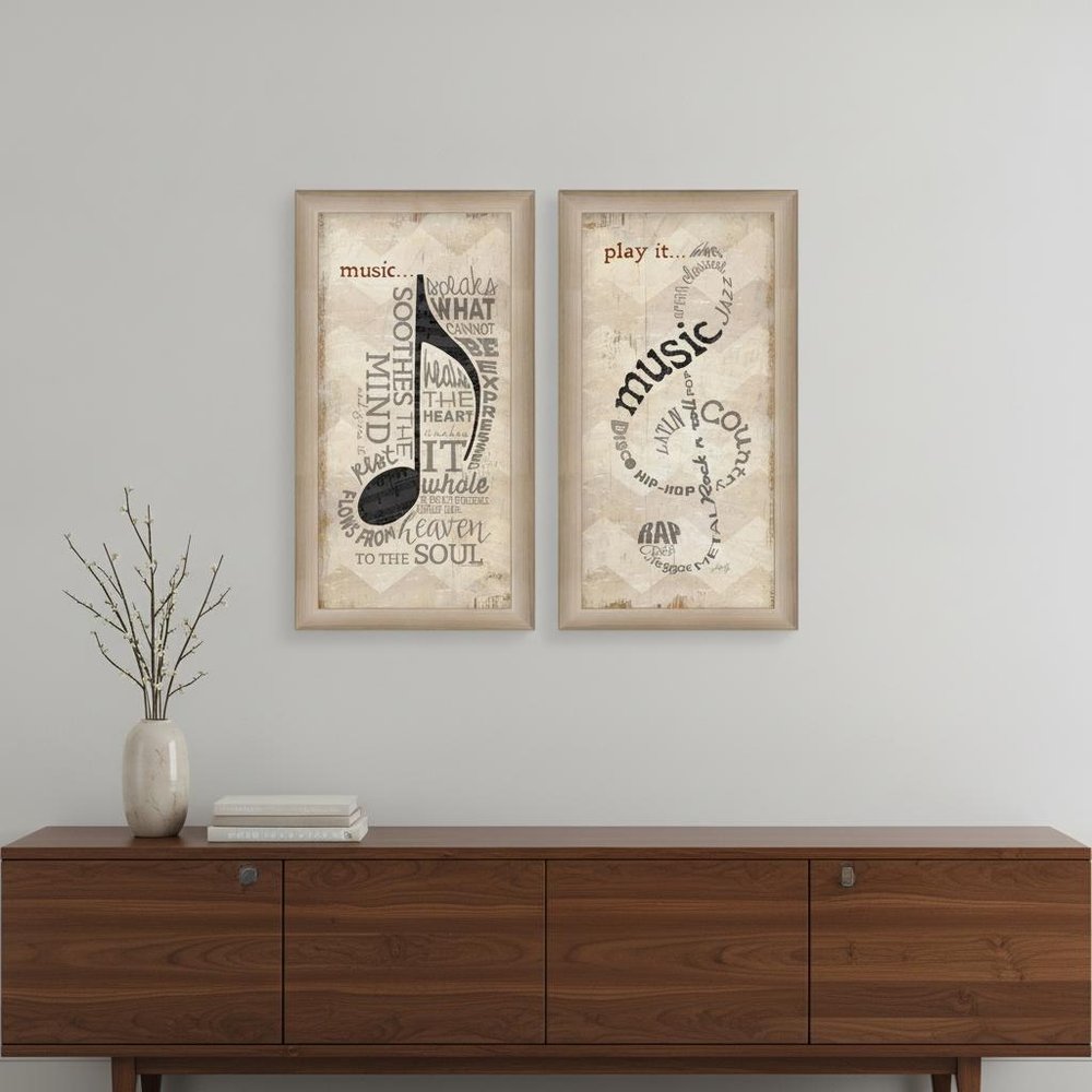 Set Of Two Musical NotesBrown Framed Print Wall Art HomeRoots