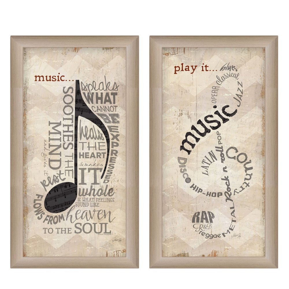 Set Of Two Musical NotesBrown Framed Print Wall Art HomeRoots