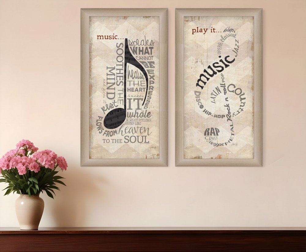 Set Of Two Musical NotesBrown Framed Print Wall Art HomeRoots