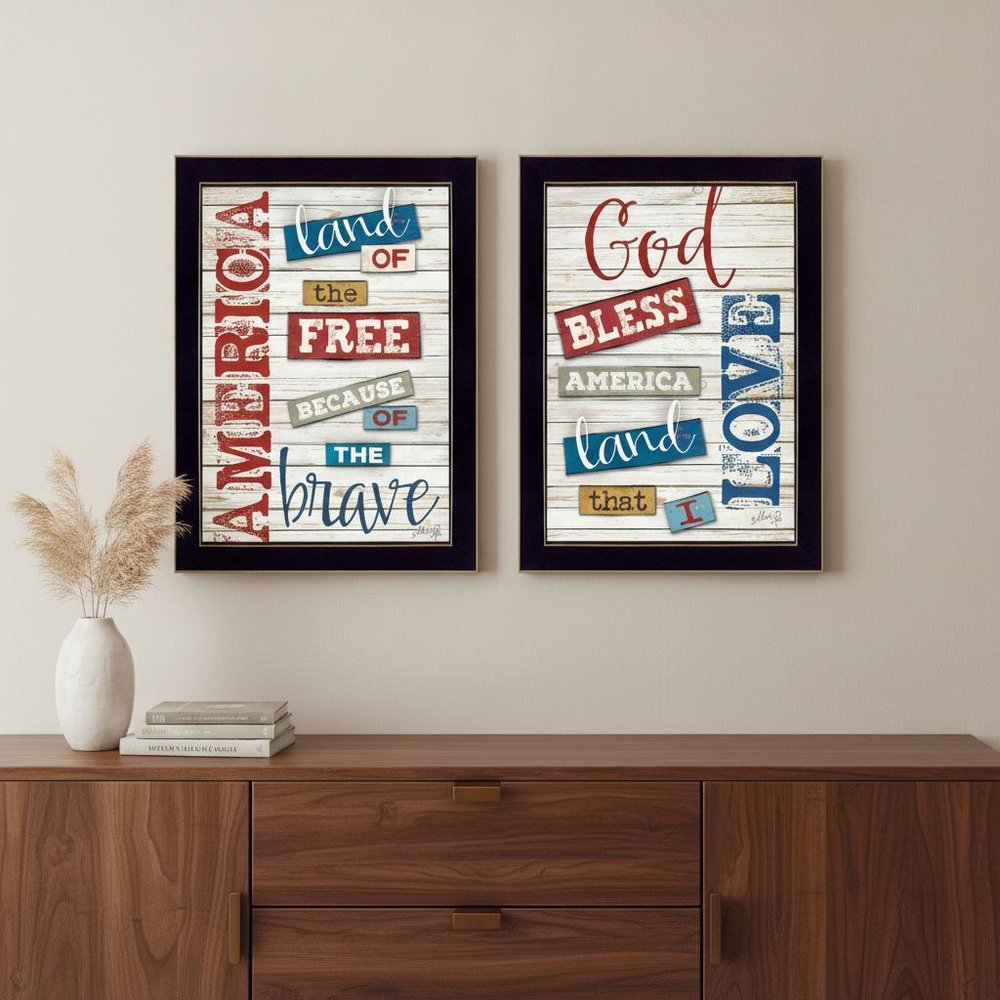 Set Of Two American 2 Black Framed Print Wall Art HomeRoots