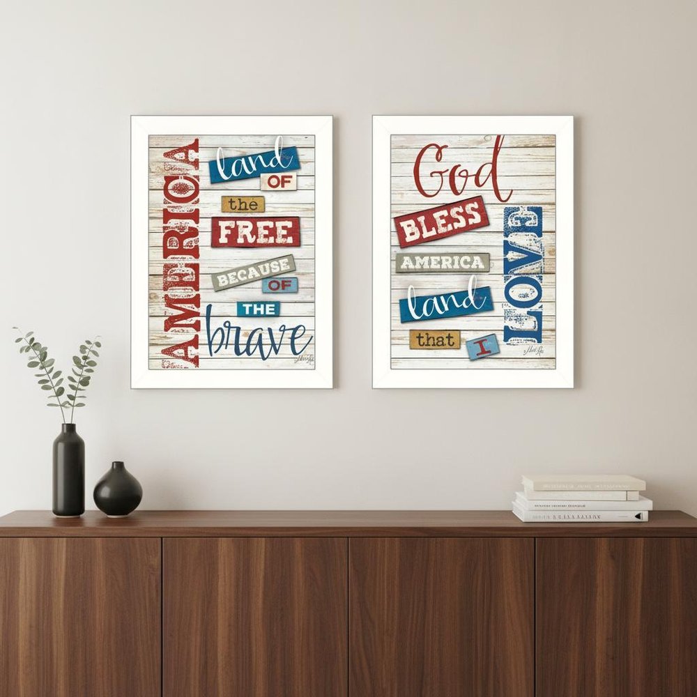 Set Of Two American 3 White Framed Print Wall Art HomeRoots
