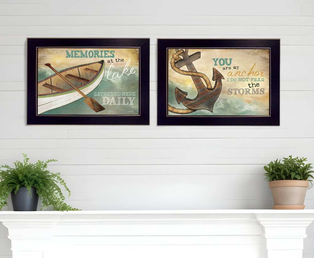 Set Of Two Memories at the Lake Black Framed Print Wall Art HomeRoots