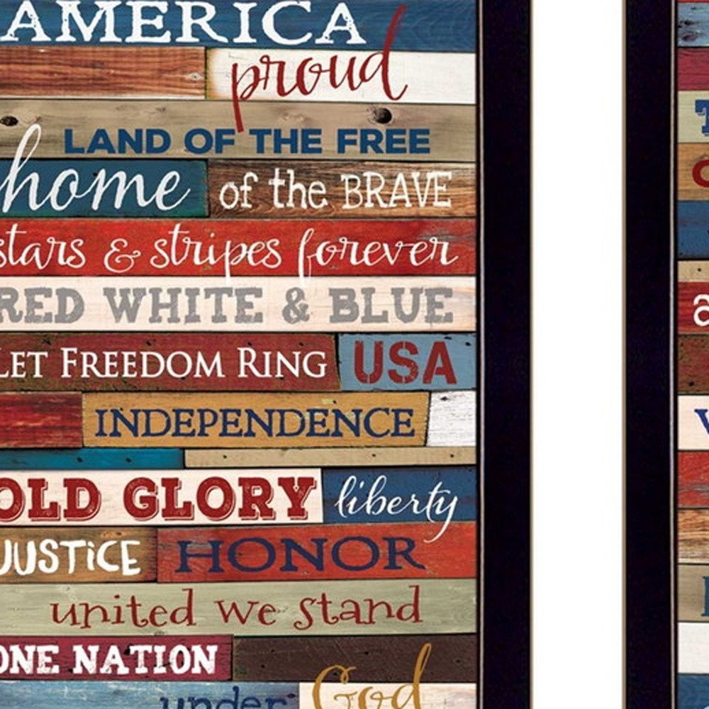 Set Of Two America Proud Faux Wood Plank Black Framed Print Wall Art HomeRoots