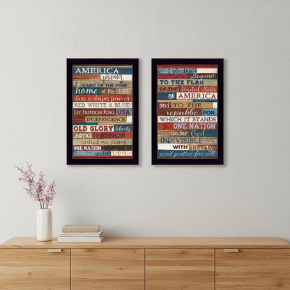 Set Of Two America Proud Faux Wood Plank Black Framed Print Wall Art HomeRoots